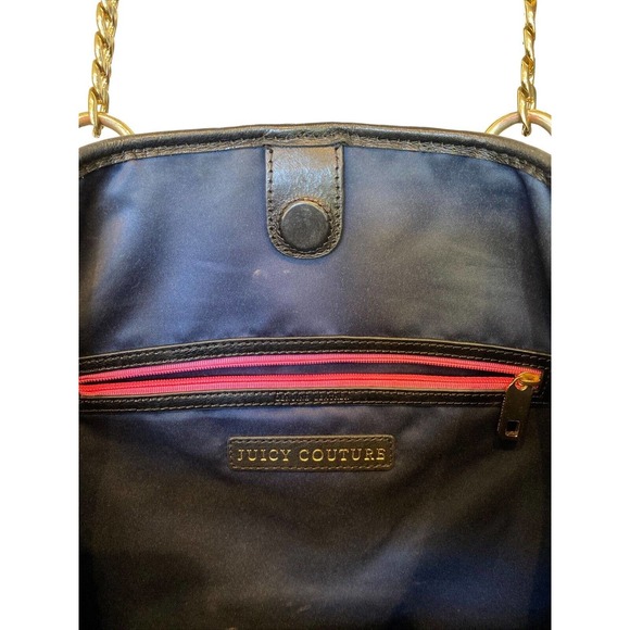 JUICY COUTURE Black Leather Hand Bag XL shopper - Chain Link Strap - Excellent! - Picture 3 of 11